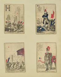 Vier Spielkarten zur Erinnerung an die Helden des Juli 1830, 1831